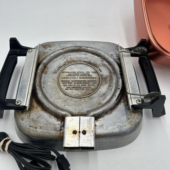 Vintage Hoover Stainless Steel Fry Pan Copper Lid with Cord Model 8660 Tested - Picture 6 of 8